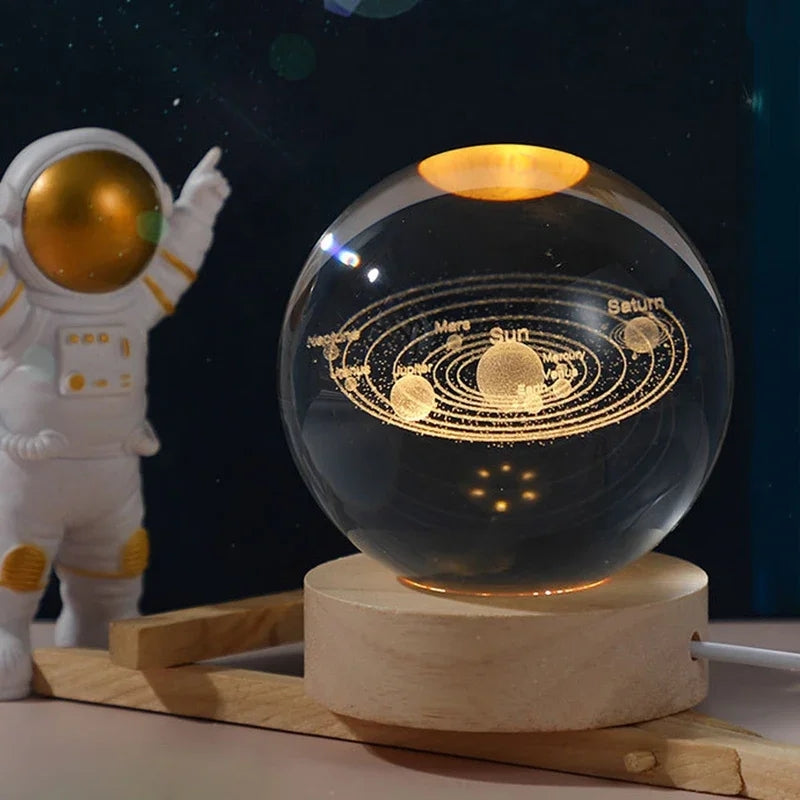 Crystal Ball Night Light Glowing Planet Galaxy Astronaut 3D Moon Table Lamp USB